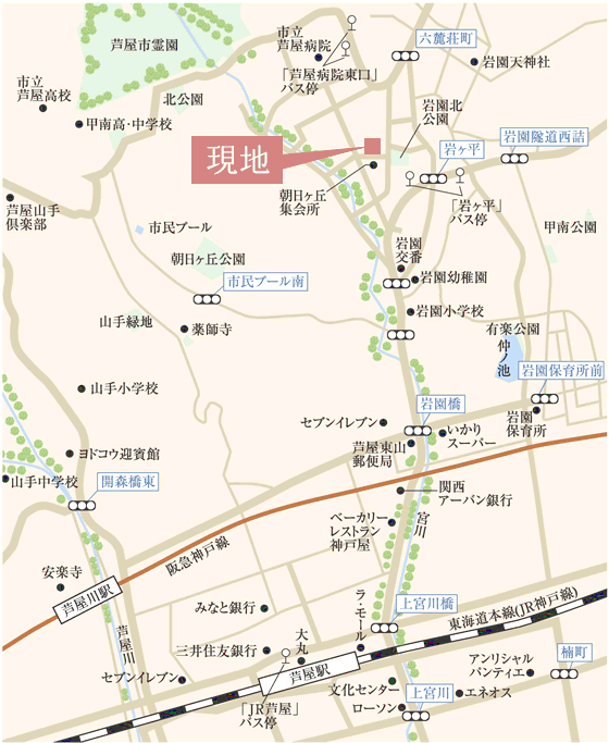 JR神戸線 「芦屋」駅から現地へのアクセスマップ 詳細