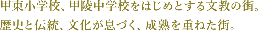 甲東小学校、甲陵中学校をはじめとする文教の街。歴史と伝統、文化が息づく、成熟を重ねた街。